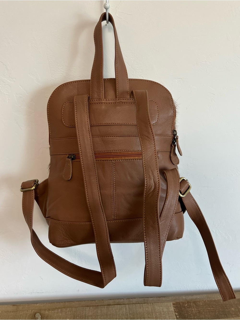 Small Cowhide Leather Backpack | Western Boho Tan Brown White Boutique Bag NWT - Picture 6 of 10